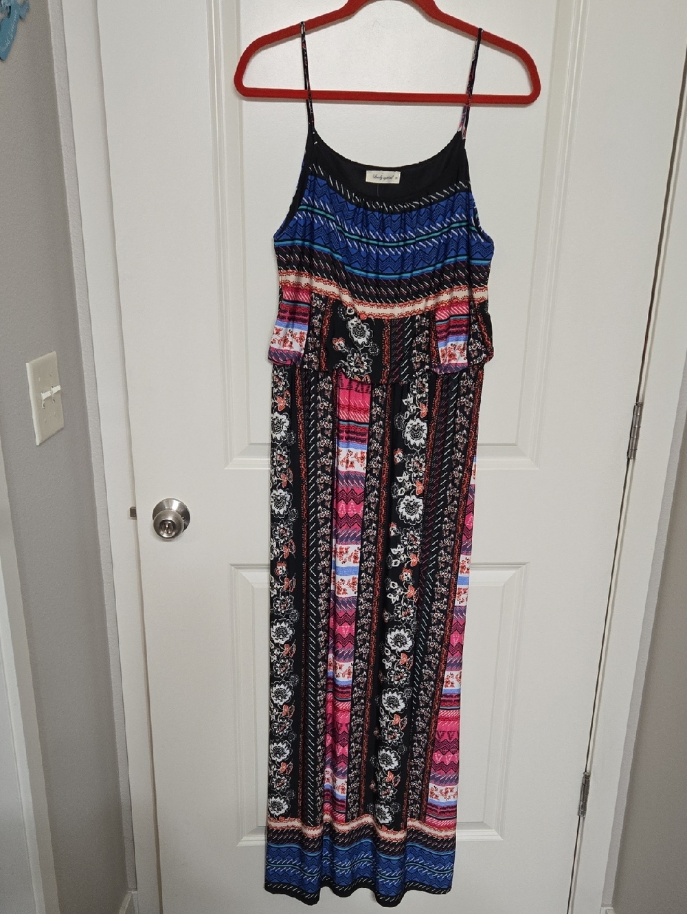 Boho Stripe Floral Maxi Dress - Black & Pink